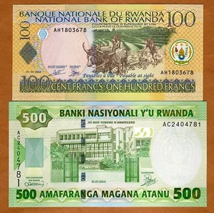 Satz Ruanda, 100-500 Francs, 2003-2004, P-29b-30 UNC - Bild 1 von 1
