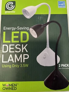 Flexible Desk Lamps -LED, Greenlite- Last 30,000 Hours, 2 Lamps / Box,Black - Picture 1 of 4