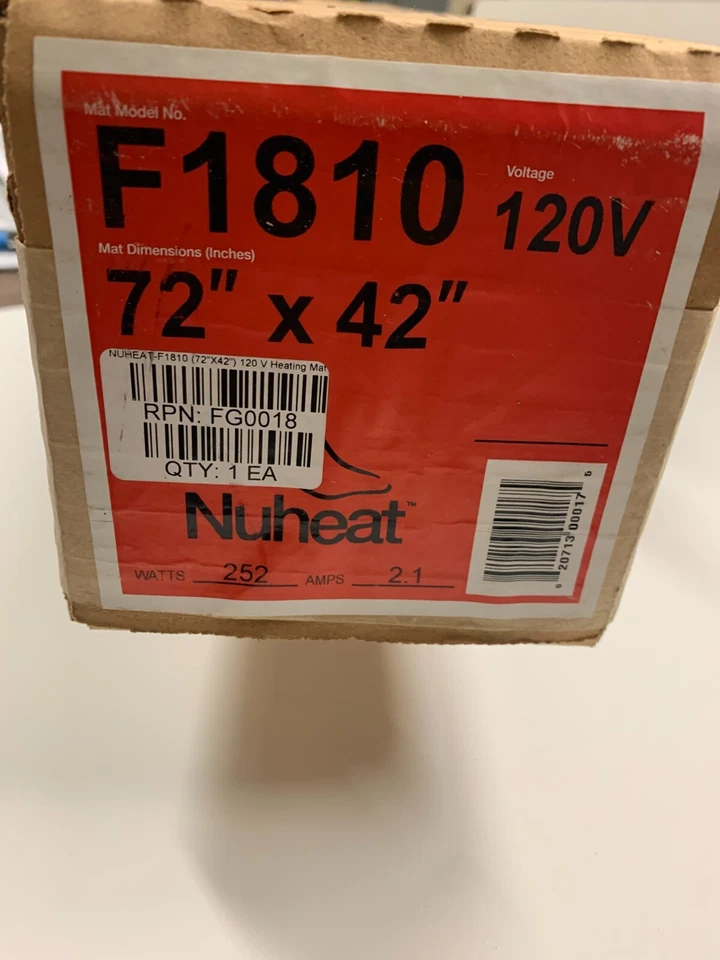 Alfombrilla calefactora eléctrica para suelo radiante Nuheat 72"x42" 120V. 252 vatios. 2,1 amperios. F1810 Foto 1 de 1