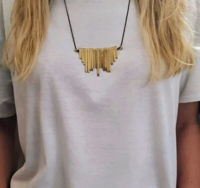 Collar de oro de diosa griega, collar de cuero griego antiguo con barras de plata Foto 1 de 3