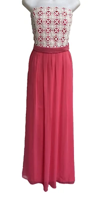 NUEVO CON ETIQUETAS~ Vestido Lela Rosa Gasa Sin Tirantes Estilo Crochet LR204~ talla 14 Foto 1 de 4