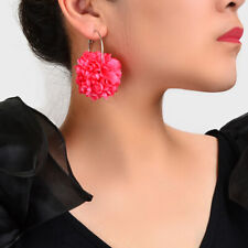 Bold Statement Fabric Flower Drop Earrings Chic Floral Dangle Large Hoop Jewelry