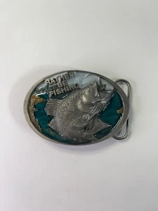 C&J 1988 BIG BASS FISH Hand Painted “RATHER BE FISHING” Belt Buckle. Made In USA - Picture 1 of 10