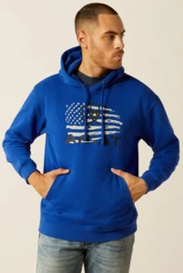 Felpa con cappuccio Ariat Breakthru XXL tasca bandiera blu NUOVA - Foto 1 di 3