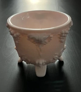 Vintage Jeanette Shell Pink Milk Glass Footed Candy Dish Grapes & Leaves EUC - Picture 1 of 6