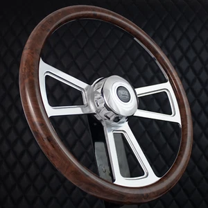 (T06) 18" Aluminum Steering Wheel Big Rig Burlwood Freightliner 2007+ - Picture 1 of 12