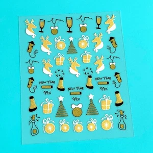Glitter Christmas New Year Nail Sticker Snowflake Santa Tree Champagne Deer Gift - Picture 1 of 4