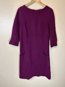 Boden 8 Ottoman Rib Dress Purple Boat Neck Shift Sheath Career 3/4 Sleeve Pocket - Picture 1 of 4