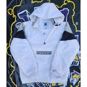 De colección Años 90 Las Vegas Raiders Starter Etiqueta Blanca Bolsa Casco Chaqueta Blanca L - Imagen 1 de 7
