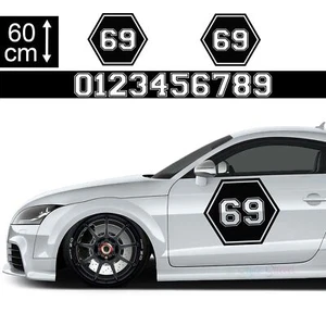 Startnummer Auto Aufkleber Seitenaufkleber WUNSCHNUMMER - Schriftart 14 - Picture 1 of 134