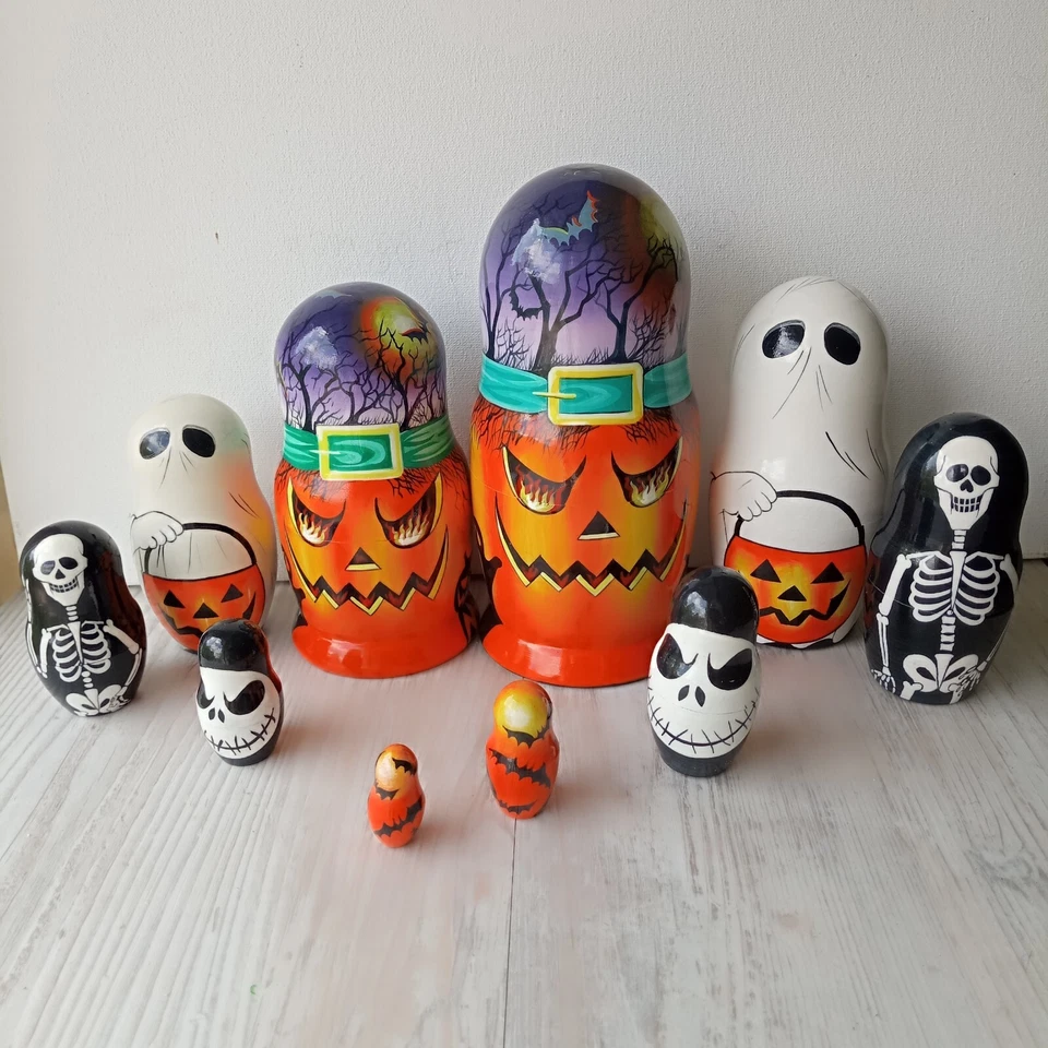 Juego de 5 muñecas matrioska pintadas a mano de Halloween de 5,5 pulgadas - Imagen 1 de 4