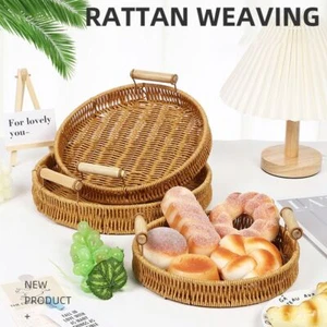 1Pcs Round Shape Handwoven Rattan Basket Plastic Rattan Threads Basket - Picture 1 of 17