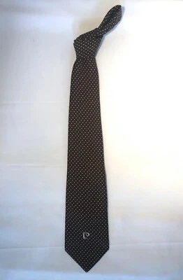 Corbata vintage PIERRE CARDIN DK marrón con logotipo de lt puntos marrones 56" L x 4,25" W Foto 1 de 4