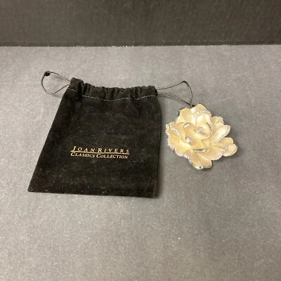 Joan Rivers Flower Brooch Pin Gardenia Pave Crystals Silvertone Enamel - Image 1 of 4