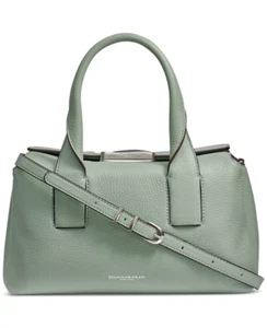 Cartera Donna Karan New York Amagansett de cuero laminado suave jade pálido plateada - Imagen 1 de 6