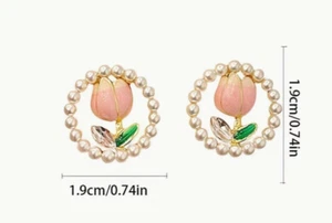 Perlenohrringe Tulpe Blume Frühling Modeschmuck NEU kostenloser Versand 0,7 Zoll - Bild 1 von 2