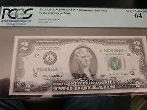 1995 Star FRN $2 Dollars Millennium. 1936-L PCGS 64 Very CHOICE NEW - Picture 1 of 2