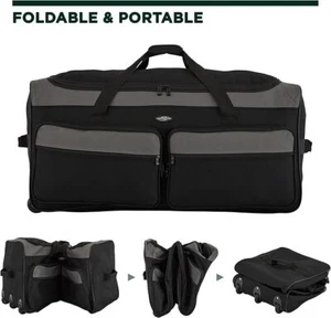 Bolso de Viaje con 3 Ruedas 36" Lona Equipaje Grande Maleta Plegable Poliester - Picture 1 of 7
