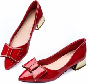 NEW Women's Red & Gold Low Block Chunky Heels Pumps Shoes Size 8, EUR 40 - Picture 1 of 6