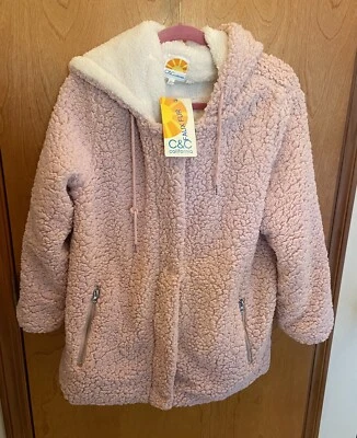 WOMEN'S C & C CALIFORNIA LIGHT PINK FAUX FUR PUFFY WARM COAT  W/ HOOD NWTS, XL - Image 1 of 4