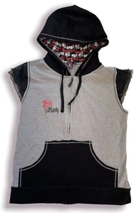 EMILY THE STRANGE Zip Rockstar Gray Hoodie Top, Vintage Y2K Hot Topic Punk Goth - Picture 1 of 3