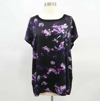 Camisa Blusa Donna Karen Top Mujer L Floral Negra Rosa Blanca Lentejuelas Crew Foto 1 de 4