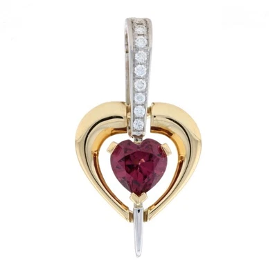 Yellow Gold Pink Tourmaline & Diamond Enhancer Pendant 18k Heart Cut .85ctw Love - Image 1 of 4