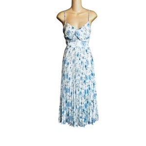 Bonnie Pleated Floral Blue Midi Dress Audrey Parks Francesca's L Cottagecore - Picture 1 of 9
