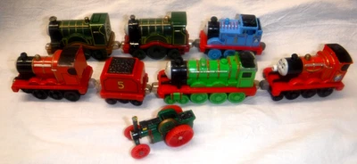 6 THOMAS THE TRAIN Cars & 1 Trever Tractor; Diecast 2-3" Gullane, Mattel, Ertl - Image 1 of 4