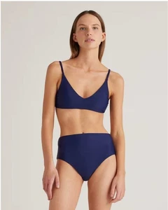 Neu mit Etikett Quince Small italienisches verstellbares Bikinioberteil V-Ausschnitt hoher Bund tiefes Marineblau - Bild 1 von 9