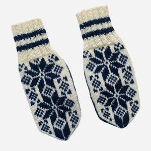 Selbu Norweger Wollhandschuhe Handarbeit elfenbein blau Fair Isle nordischer Strick Schneeflocke - Bild 1 von 6