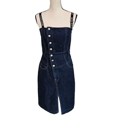 Miss Sixty Dark Blue Denim Dress Button Front Y2K Logo Size 6 Euro Medium VTG - Image 1 of 4