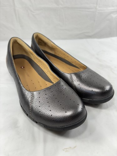 Mocassino donna Clarks Un Hearth peltro pelle metallizzata taglia US 8 M