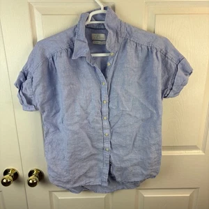 Top camicia donna J.Crew relaxed fit manica corta Baird McNutt lino blu - Foto 1 di 4