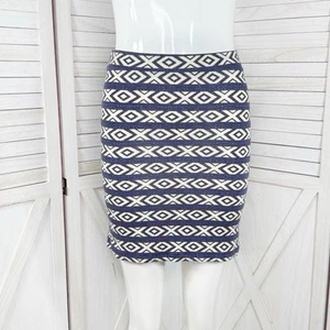 Billabong Skirt Women Small Blue White Tribal Geometric Print Stretchy Knit Mini - Picture 1 of 11