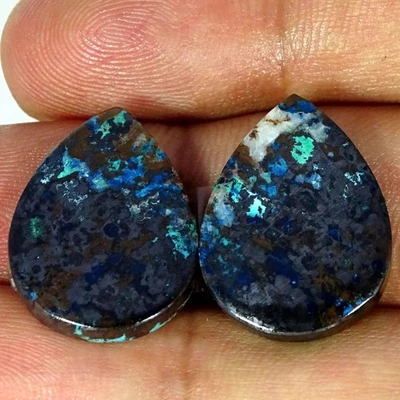 Par de piedras preciosas cabujón pera azurita azul 100 % natural 39,80 quilates 16X21X4 mm Foto 1 de 4
