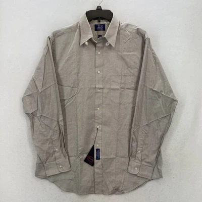 Vintage Allen Solly Pinpoint Oxford Shirt Mens 16.5 Beige Loop Collar 80s 2 Ply - Image 1 of 4