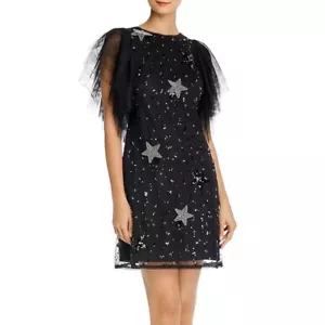 AIDEN MATTOX NWT Embellished Star Black Mesh Cocktail Dress Womens 6 New Year 2F - Picture 1 of 17