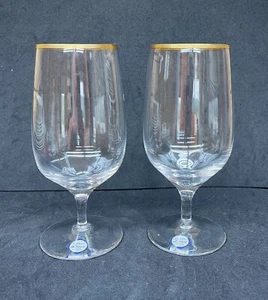 Set Of TWO Lenox 6.5” Hand Blown Crystal Wine Glasses Gold Rimmed - Picture 1 of 3