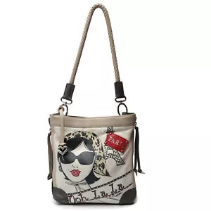 Brighton Fashionista Leather Paris Ooh La La Bag Studded Purse Beige Grey - Picture 1 of 21