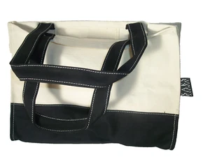 Borsa per la spesa vintage Saks Fifth Avenue crema/tela marina - Foto 1 di 4