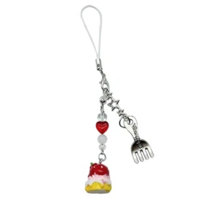 Small Dessert Fork Pendant Hangings Rope Phone Chain Strap Keychain Accessory - Photo 1/9