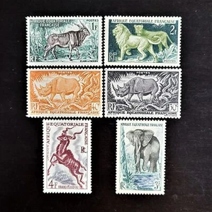 Postage Stamps 1957,1947 French Colony Equatorial Africa Set 6 pcs Animals - Picture 1 of 10