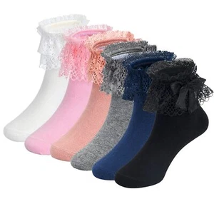 Toddler Girls Ruffle Socks Little Baby Cute Bowknot Lace Dress Socks 6 Pairs ... - Picture 1 of 7