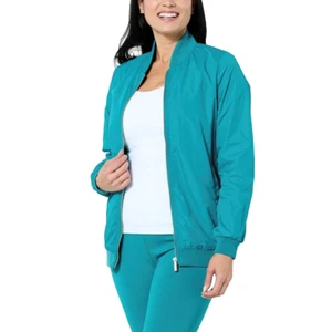 Athleisure Teal Blue Jacket Sz M Office Full Zipper Joy Mangano Clean Boss New - Picture 1 of 2