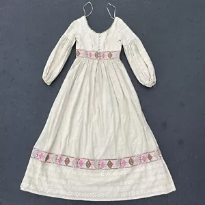 Vintage Boho Edwardian Tea Dress Wedding Dress Cream Floral Detail Women Small - Picture 1 of 9