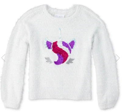 *NEW* THE CHILDREN PLACE SIZE 5-6 7-8 10-12 UNICORN FLIP SEQUIN PULLOVER SWEATER - Image 1 of 4