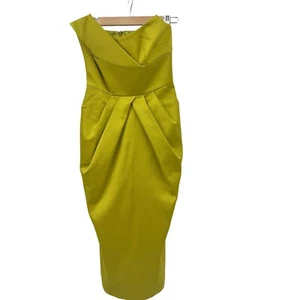 Elegant Evening Dress M Strapless NWT Chartreuse Womens Midi Length Size Medium - Picture 1 of 10
