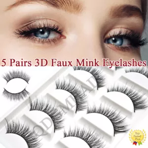 US 5 Pairs 3D Mink False Eyelashes Wispy Cross Fluffy Long Fake Strip Eye Lashes - Picture 1 of 6