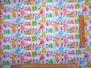 Vintage 1983 Fabric By Half-Yard Care Bears Music Heart Notes White Cotton Blend - Picture 1 of 2